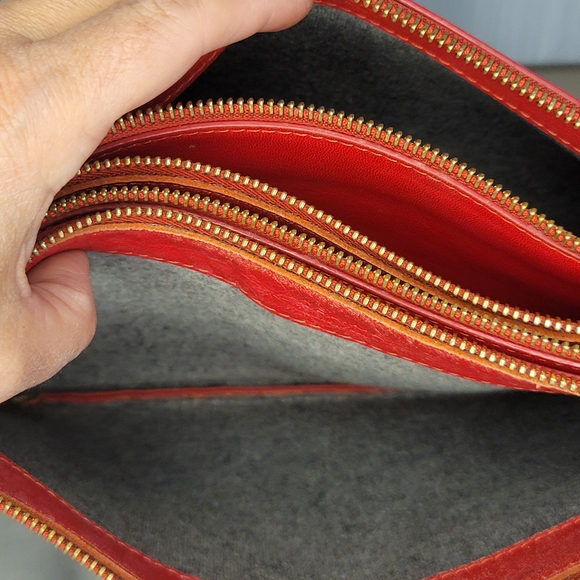 Celine Red Leather Tri-Pouch Crossbody Clutch Bag With Gold Hardware - Picture 10 of 13
